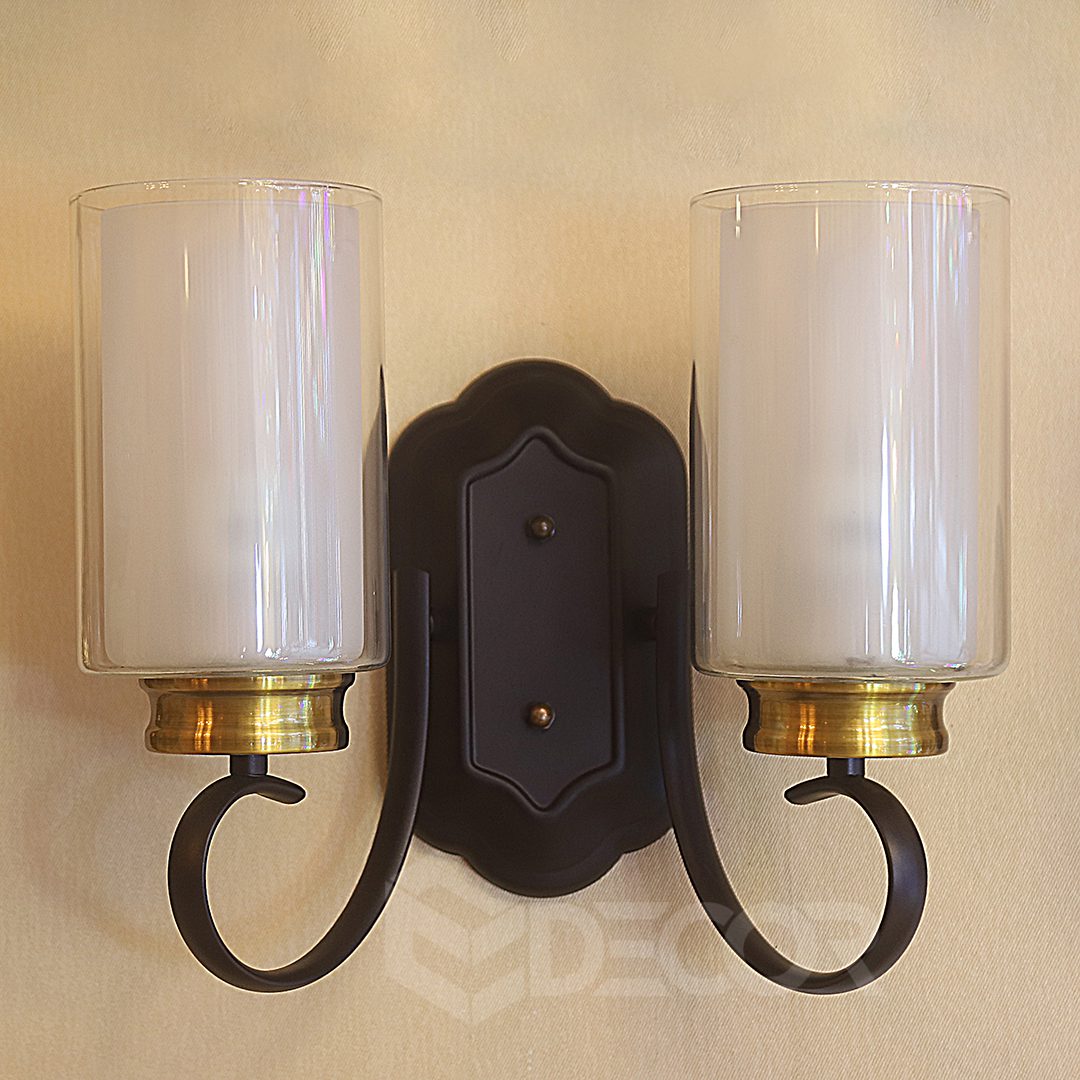 2-Head Gold Pull Chain Wall Lamp E27/E26 Base Metal & Frosted Glass ...